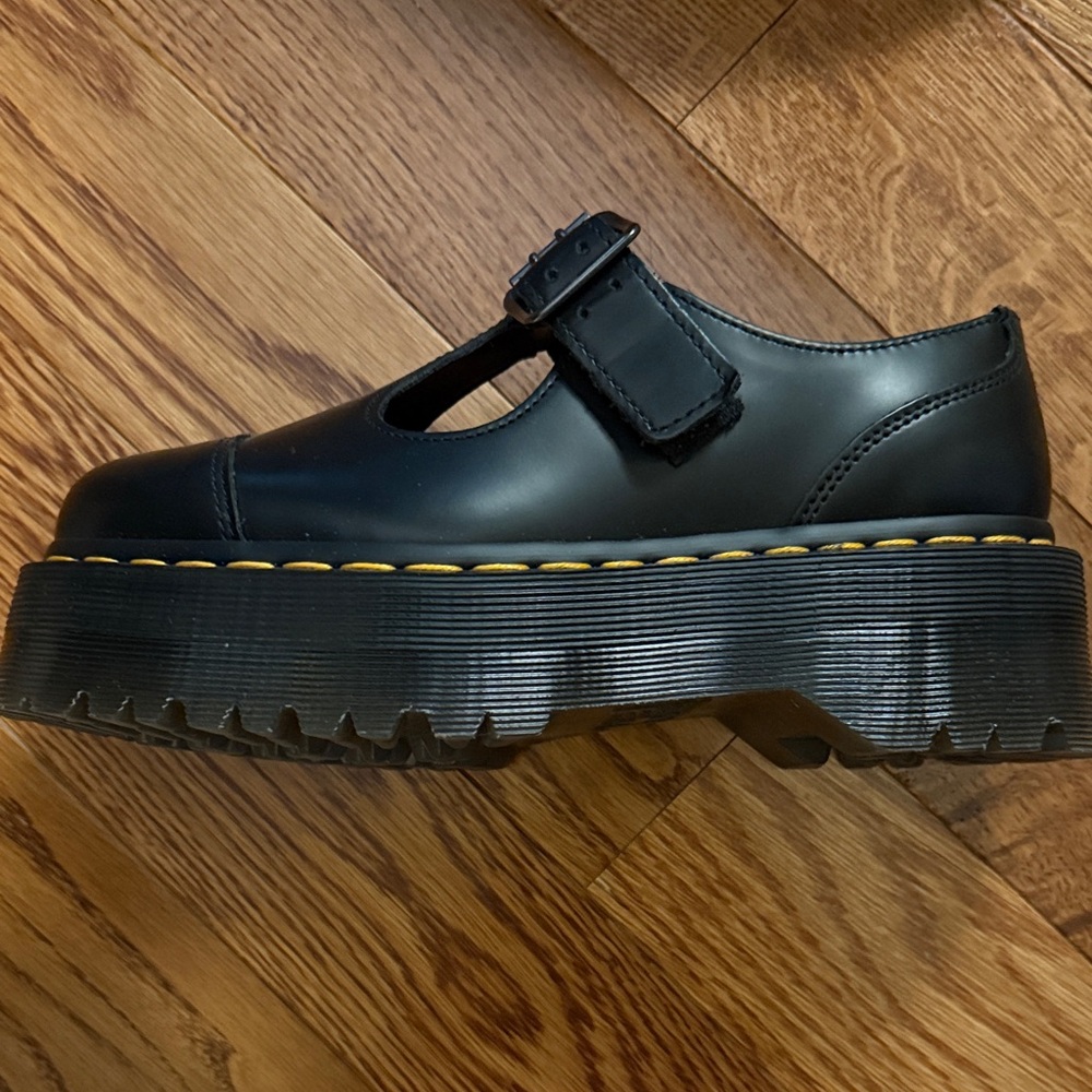Dr. Martens Bethan Mary Jane Platform Shoes with Yellow Stitching - Picture 3 of 16